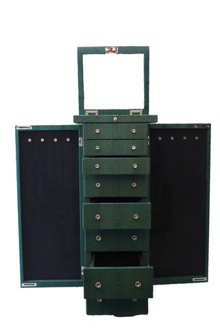 Luxembourg Large Jewelry Case, Emerald Snakeskin