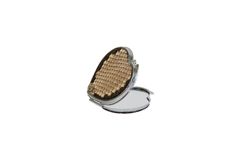 Anatolia Compact Mirror, Heart Shaped Natural Glazed Snakeskin