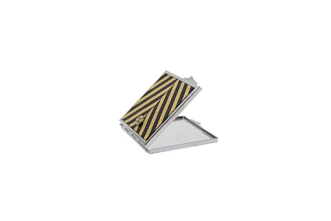 Anatolia Compact Mirror, Square Shaped Black/Gold Leather