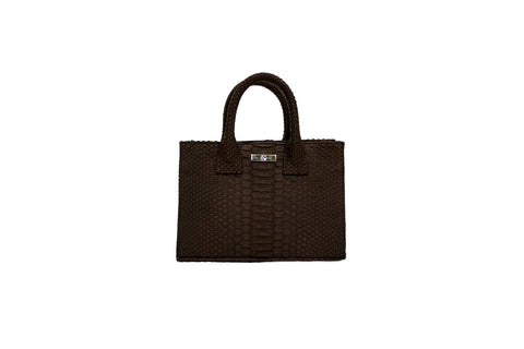 Belgravia Mini Tote, Coffee Matte Snakeskin