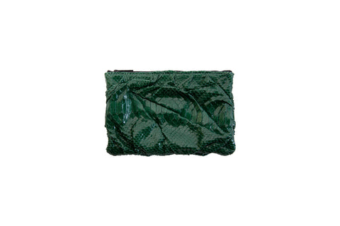 Capri Small Wrinkle Clutch, Emerald Glazed Snakeskin