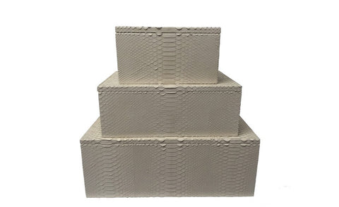 Mykonos Stacking Boxes, Bone Matte Snakeskin