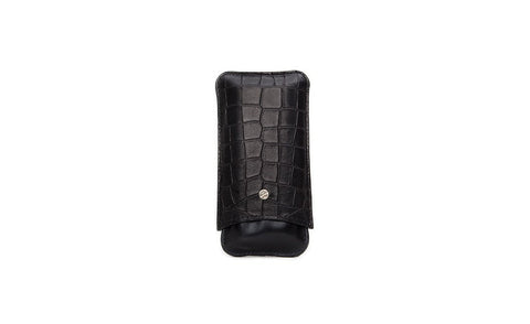 Bahia Cigar Case, Black Croc Embossed Lambskin
