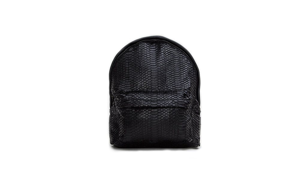 black leather snakeskin backpack The Andes Mini Backpack, Matte Black Italian Watersnake