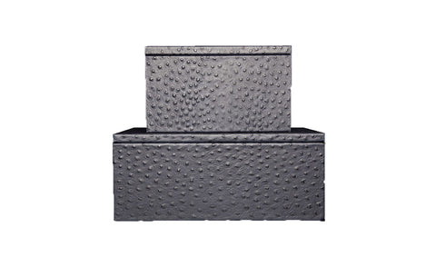 Mykonos Stacking Boxes, Navy Ostrich Embossed Leather