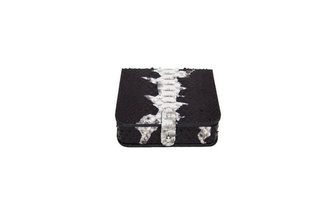 Portugal Travel Card Box, Matte Black and White Starburst Snakeskin
