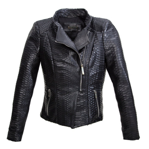 Moscow Biker Jacket, Matte Black Snakeskin