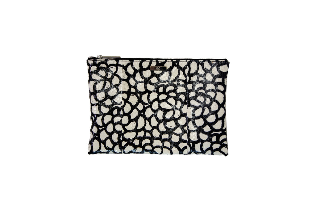 Black White Tone Pearlescent Glitter Marble Acrylic Clutch | WAAMII