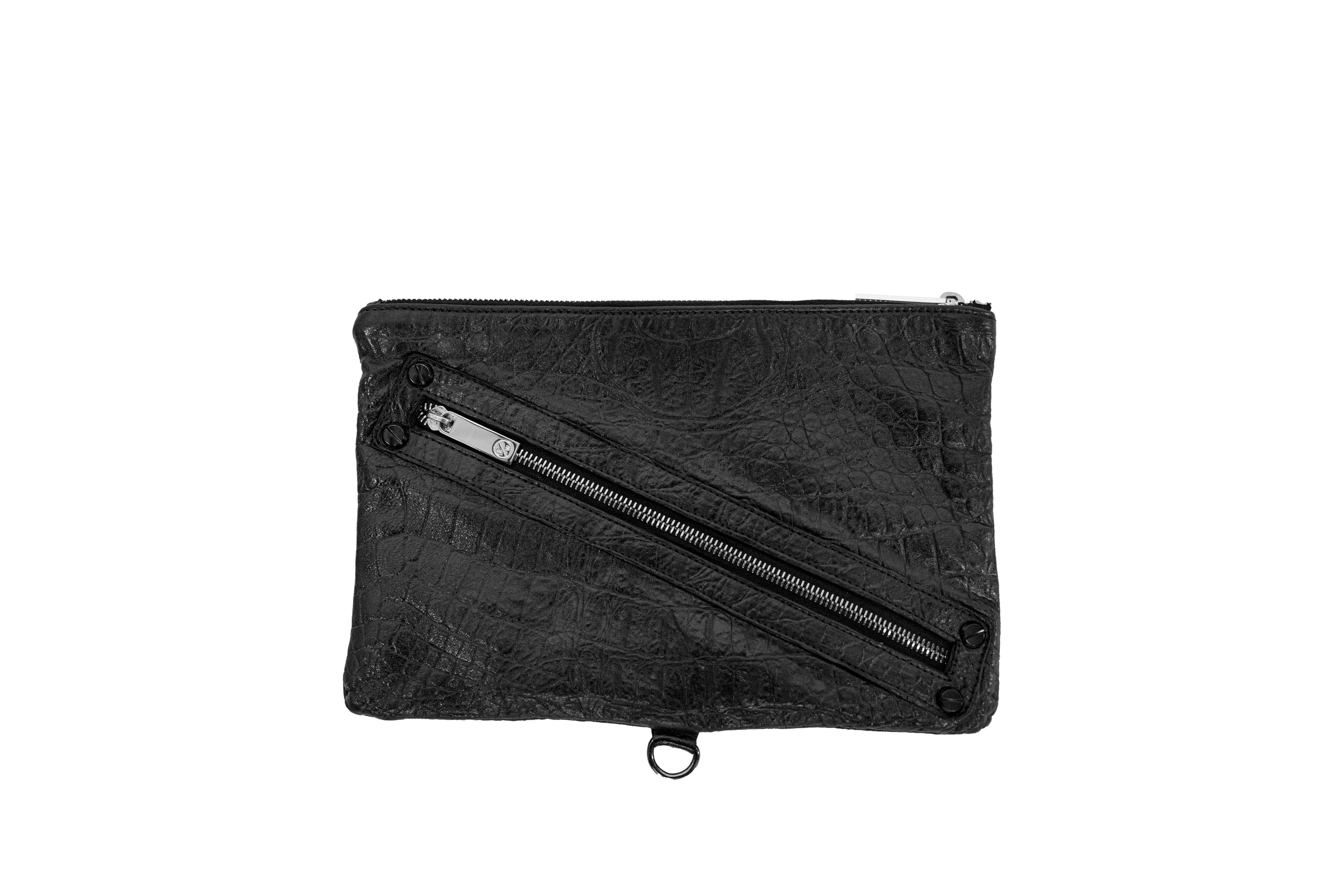 Holland Medium Clutch, Black Croc Embossed Leather | Elisabeth