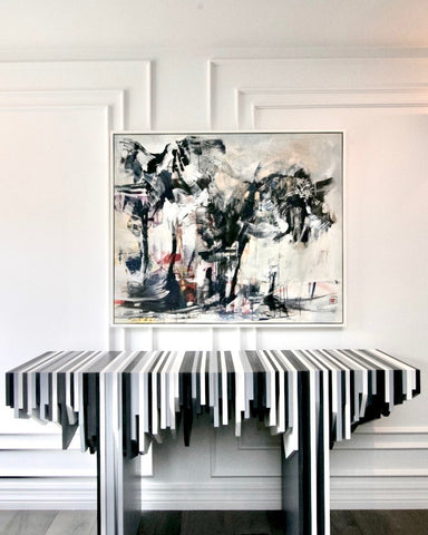 Corsica Wood Geometric Table, Black & White