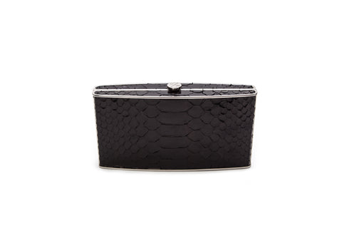 Maldives Clutch, Black Glazed Snakeskin
