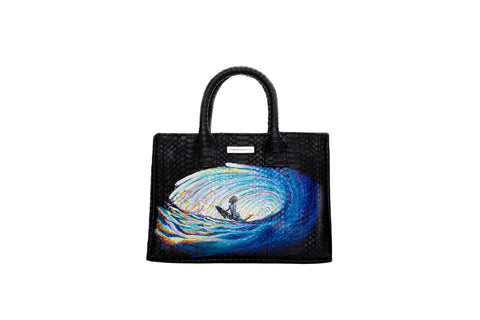 Belgravia Mini Tote, Hand-Painted Surf, Black Watersnake