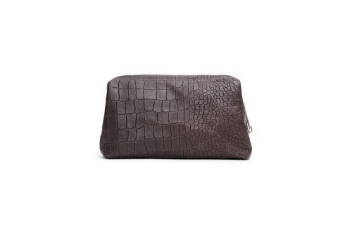 Palermo Dopp Kit, Brown Croc Embossed Lambskin