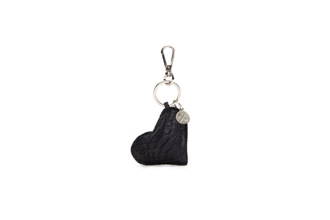 Prague Keychain, Matte Black Snakeskin