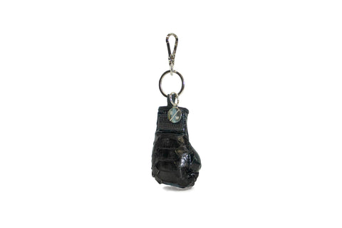 Manila Mini Keychain, Black Glazed Snakeskin