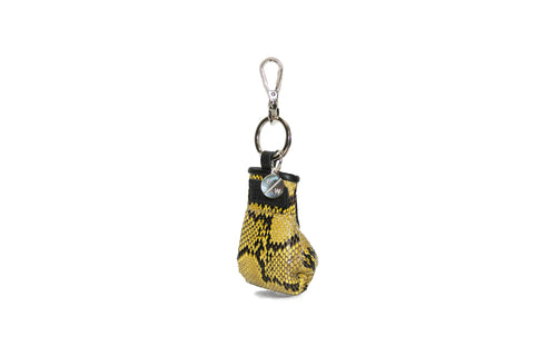 Manila Mini Keychain, Black/Yellow Diamond Glazed Snakeskin