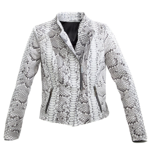 Moscow Biker Jacket, Salt & Pepper Snakeskin