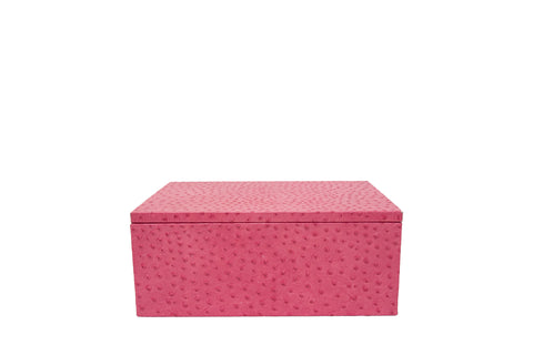 Mykonos Stacking Boxes, Pink Ostrich Embossed Leather