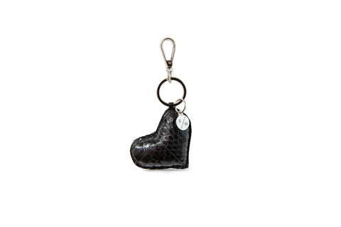 Prague Keychain, Black Glazed Snakeskin
