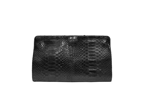 Qatar Medium Clutch, Black Matte Snakeskin