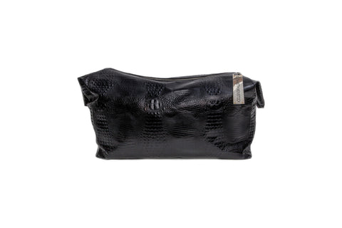 Rosario Ottoman, Black Croc Embossed Leather