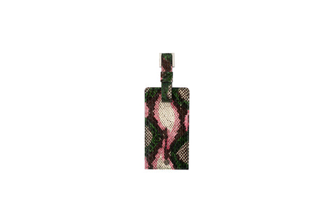 St Tropez Luggage Tag, Pink/Green Multi Snakeskin