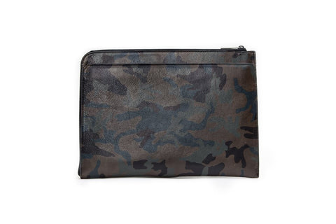 West Indies Document Holder, Army Green Camo Italian Leather
