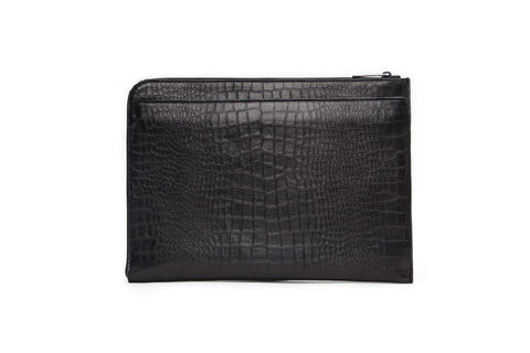 West Indies Document Holder, Black Croc Embossed Italian Lambskin w/ Red Interior