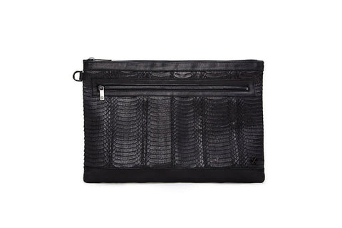 Barcelona Clutch, Matte Black Whipsnake