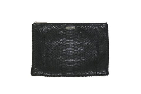 Harbor Island Clutch, Matte Black Snakeskin