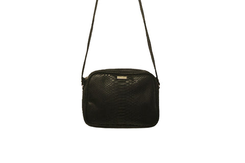 Venice Cross-Body, Matte Black Snakeskin