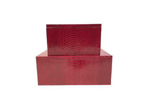 Mykonos Stacking Boxes, Cherry Glazed Snakeskin