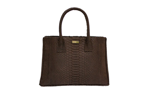 Belgravia Medium Tote, Coffee Matte Snakeskin