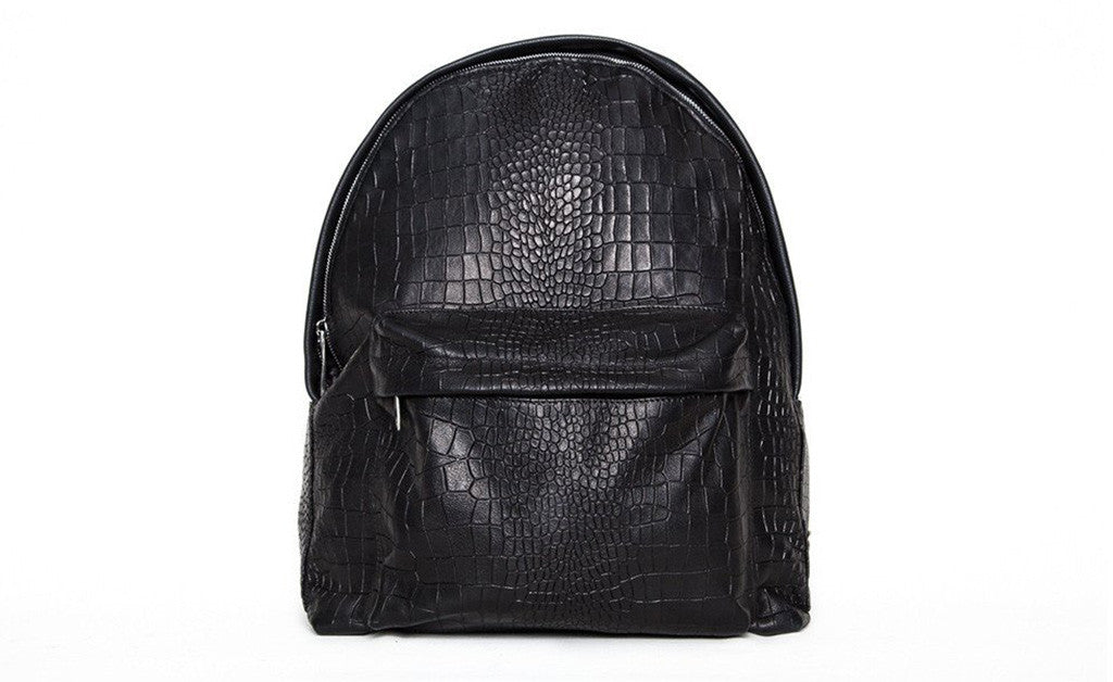 The Andes Backpack, Black Croc Embossed Italian Lambskin  Elisabeth  Weinstock Exotic Snakeskin Fashion, Home Decor and Art Accessories