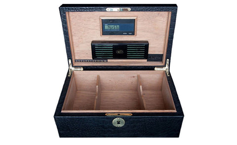 Mar Del Plata Humidor, Black Croc Embossed Lambskin