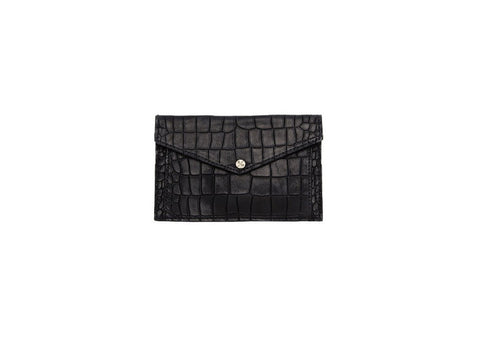 Provence Small Wallet, Black Croc Embossed Lambskin