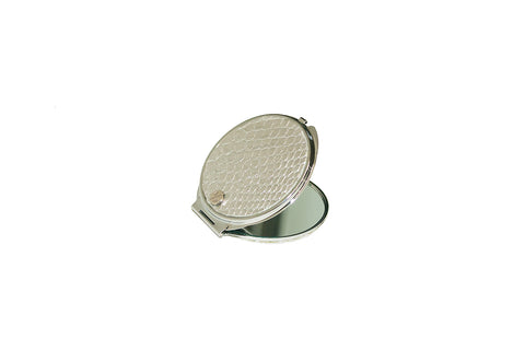 Anatolia Compact Mirror, Circle Shaped Silver Snakeskin